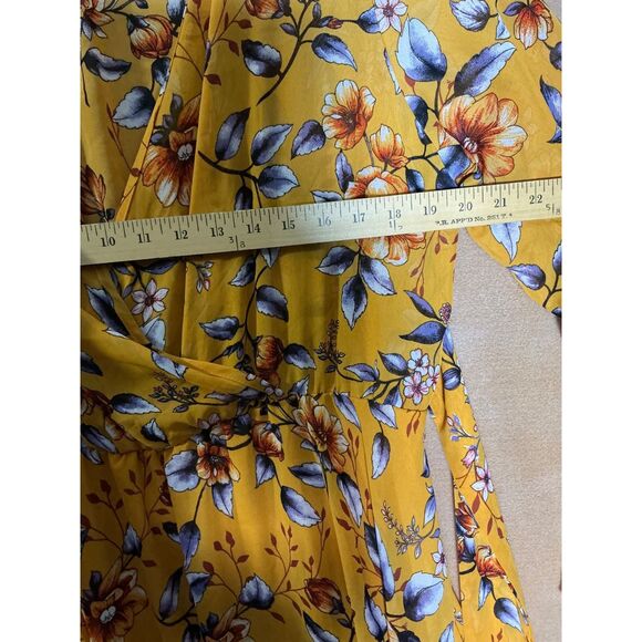Indigo Rose Yellow Floral Maxi Dress Flutter Sleeve V Neck Wrap Belted XL - Picture 4 of 10